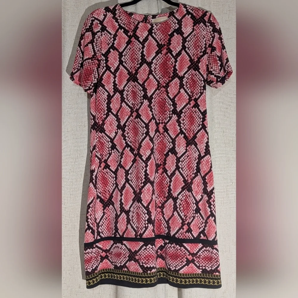 Michael Kors Pink and Black Snake print Mini Shift  Dress